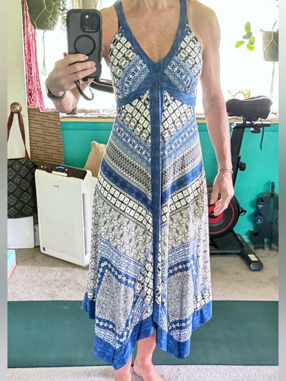 INC International Blue Patterned V-Neck Maxi Dress